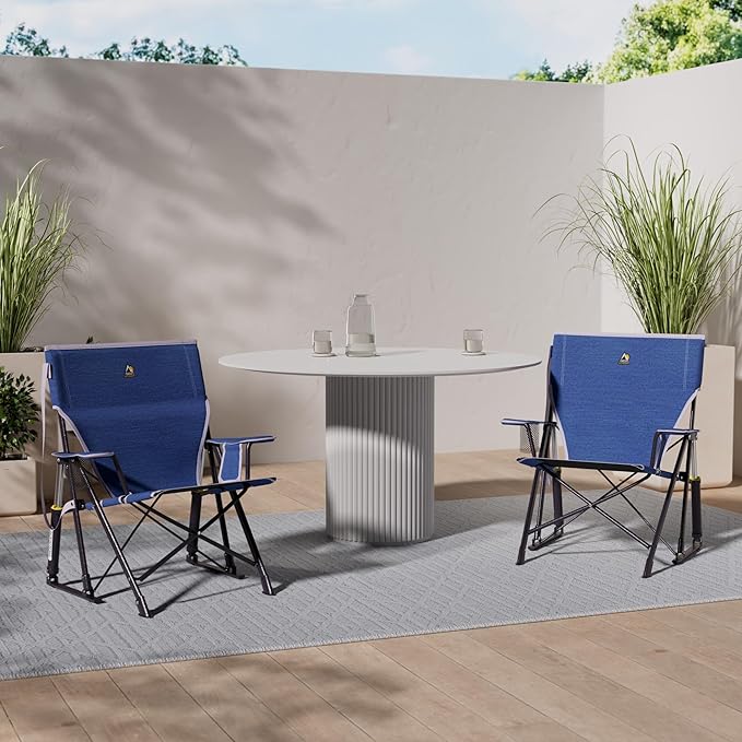 GCI Outdoor Kickback Rocker Camping Chair | Portable Folding Rocking Chair with Durable Armrests, Drink Holder & Relaxed Lowered Seat for Comfort — Heathered Royal