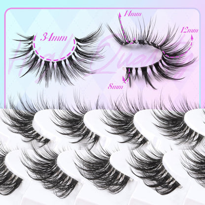 Losha Lashes Wispy False Eyelashes Natural Look Cat Eye Lashes 8 Pairs Faux Mink Lashes with Clear Band Soft Lightweight Fake Eyelashes Handmade Reusable Strip Lashes Pack (G2)
