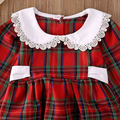 Baby Girl Christmas Dress Matching Newborn Girl Bodysuit Plaid Lace Princess Skirt Family Clothing (Romper/Long Sleeve, 12-18 Months)