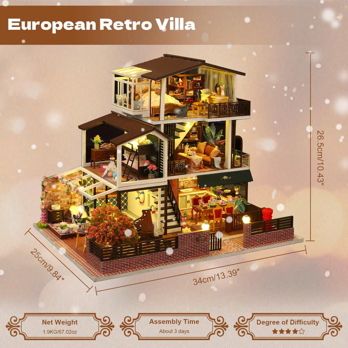 Hallisun DIY Miniature House Building Kits, Romantik Villa and Siti Mocha House 3D Wooden Dollhouse Toys, Birthday Festival Gift for Teens Adults with Dustproof Covers
