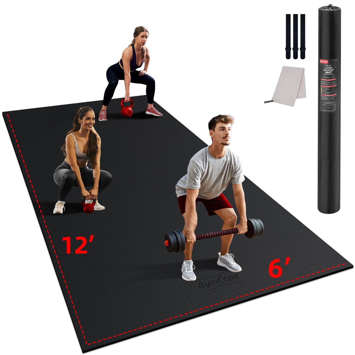 Large Exercise Mat for Home Workout,12‘x6’/10'x6'/9'x6'/8'x6'/7'x5'/6'x4' (7mm) Extra Thick Workout Mat, High-Density Gym Mat for Cardio, Jump Rope, MMA, Weights (Shoe-Friendly)
