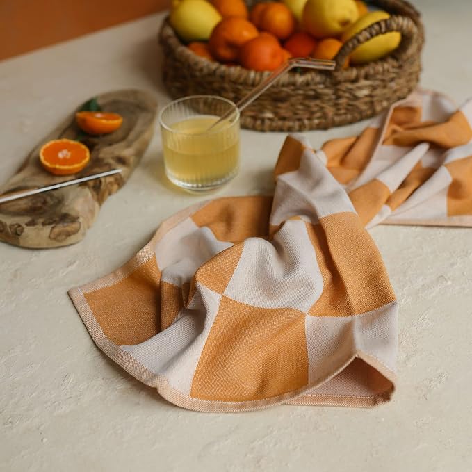 sea me at home Kitchen Towels, French Jacquard 100% Cotton Gingham Check Tea