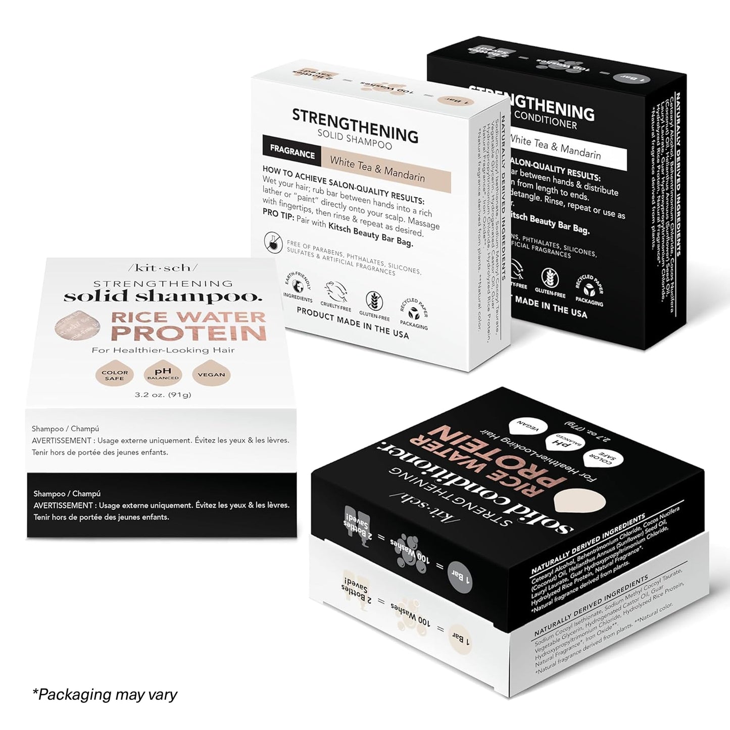 Kitsch Rice Water Shampoo & Conditioner Set - Solid Shampoo Bar & Conditioner Bar with Protein for Strengthening & Damage Repair - Paraben, Sulfate and Silicone Free - Nourishing Hair Care Set, 2pcs
