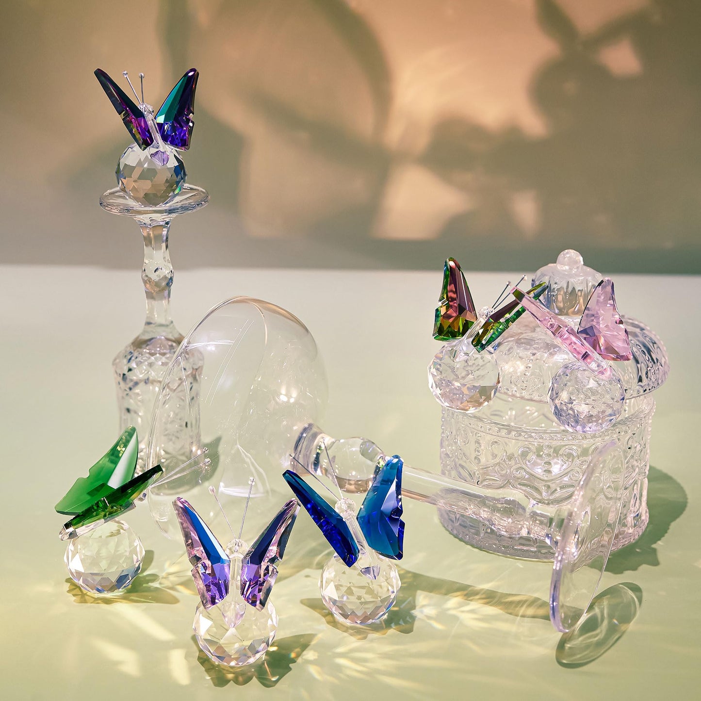 QFkris 6-Piece Crystal Butterfly Figurine Set, 2.2" Handcrafted Glass Animal Sculpture Home Decor, Office Room Tabletop Display Paperweight, for Mom Butterfly Lover Women Girl Birthday