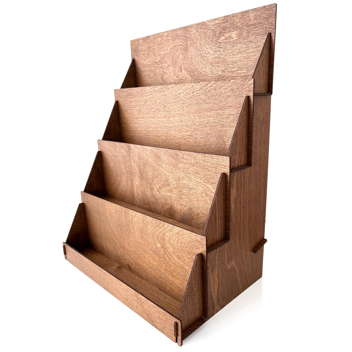 Walnut Portable 4 Tier Greeting Card & Rack Card Display - Counter Top Craft Show Stand - Coaster Display Rack - Farmers Market Tabletop Stand