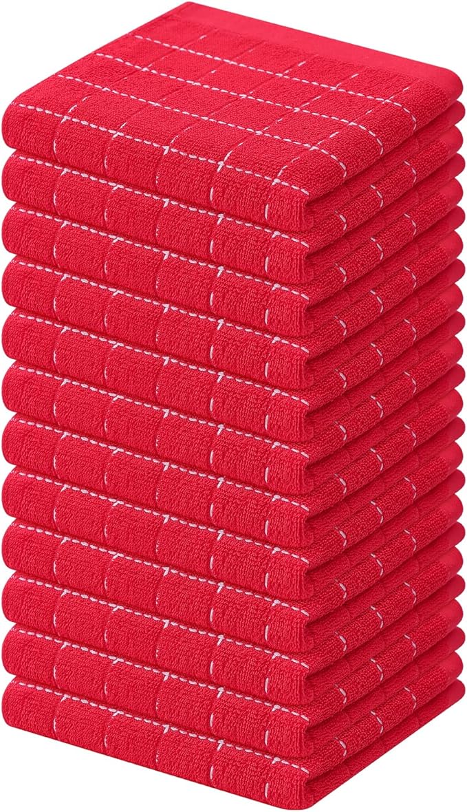 Mordimy 100% Cotton Terry Cloth Dish Cloths, Soft and Absorbent Checkered Dish