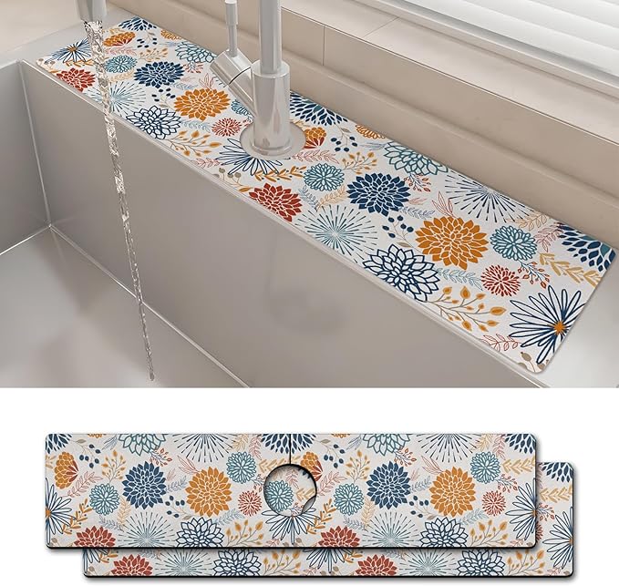 2PCS 24" X 5.5" Kitchen Sink Splash Guard Faucet Mat Mandala Super Absorbent