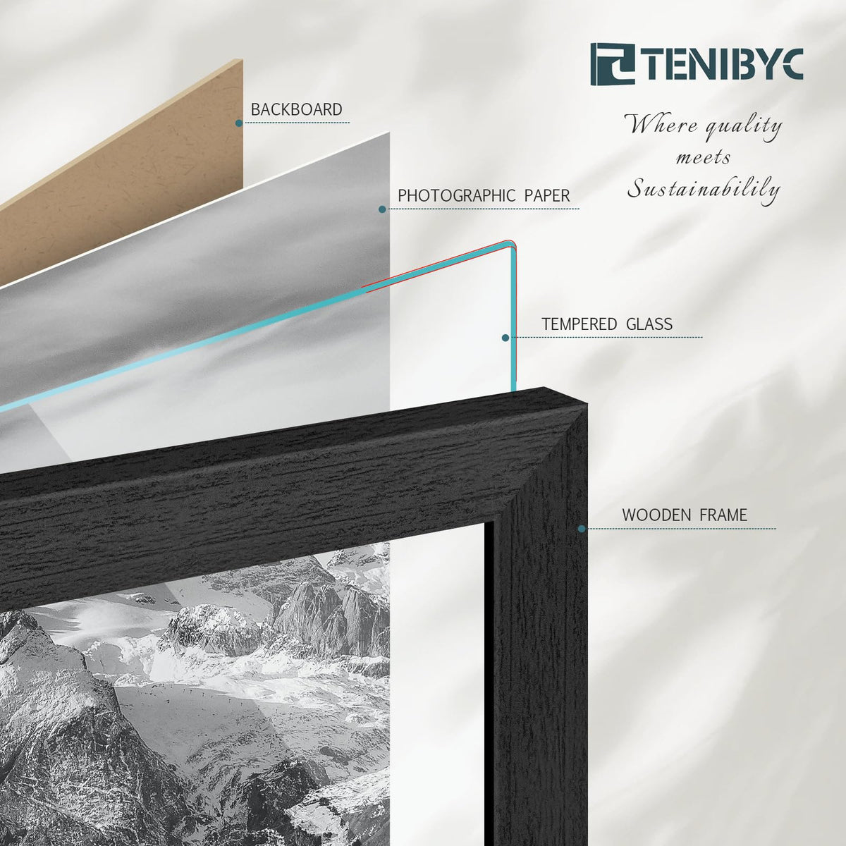 TENIBYC 5x7 Picture Frame 4 Pack, Black Wood Photo Frame, HD Tempered Glass, Table Display or Wall Hanging