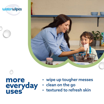 WaterWipes Sensitive+ Baby & Toddler Wipes, 720 Count (12 Packs), 3-In-1 Cleans, Cares, Protects, 99.9% Water, Textured Clean, Unscented
