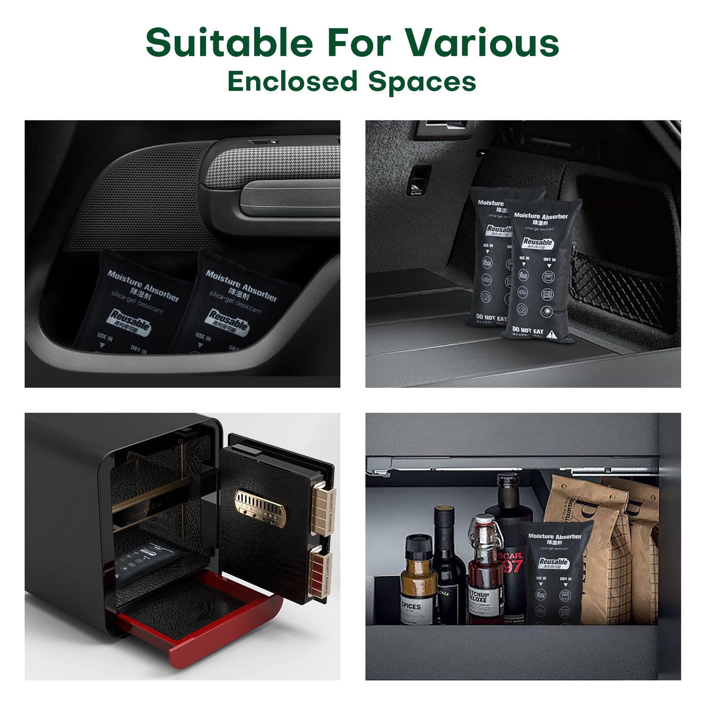 CONOPU Car Dehumidifier Bag Reusable, 1KG Moisture Absorber for Windscreen Covers Frost, Silica Gel Packets Includes Anti Slip Mat, Prevents Condensation and Mold, Ideal for Use in Home, Wardrobe, Car