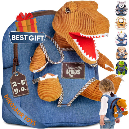Naturally KIDS Dinosaur Backpack, Dinosaur Toys for Boys, 3 Year Old Boy Gifts, Toddler Backpack