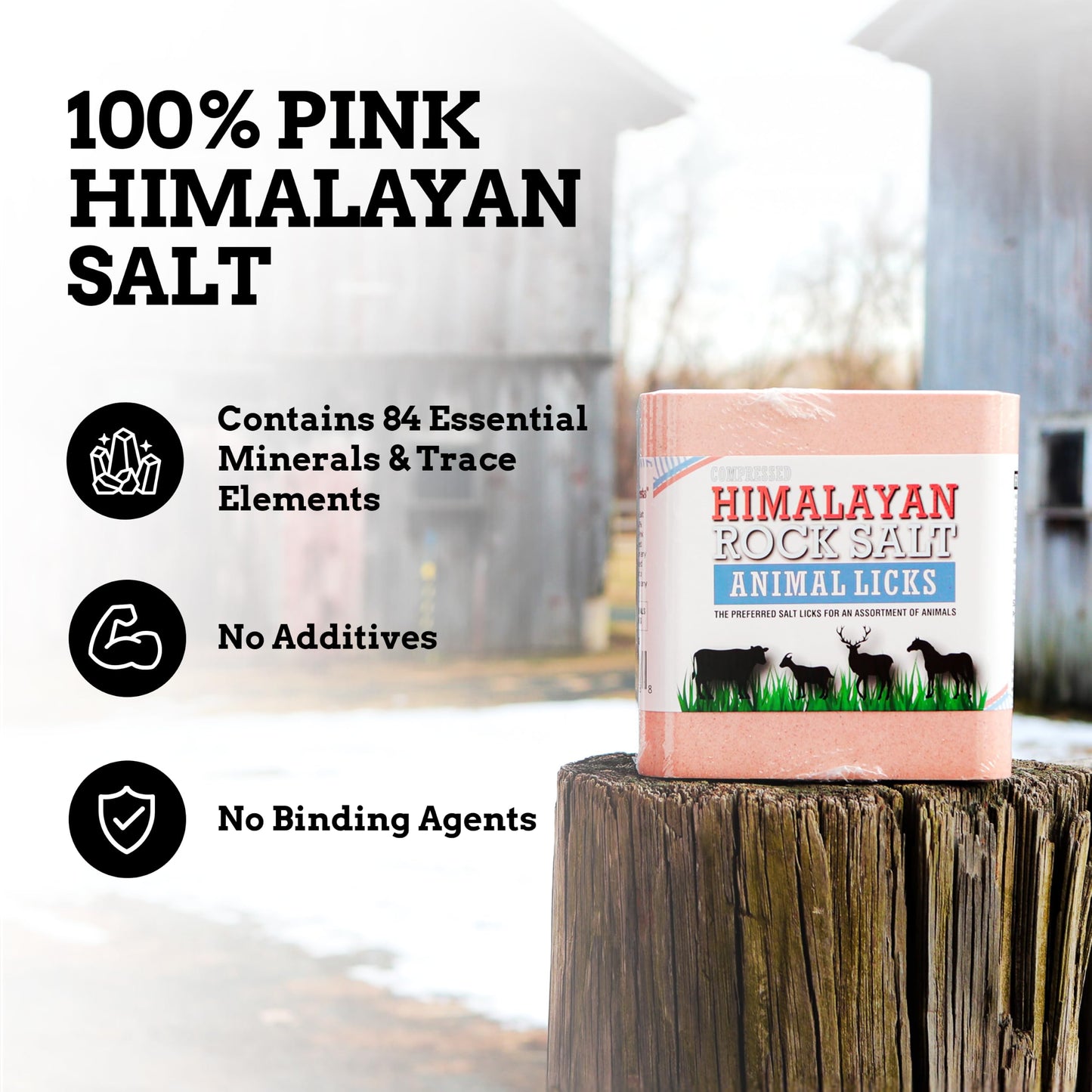 Salt Block for Deer & Horses – Compressed Mineral Salt Lick for Livestock, Cattle & Goats – Himalayan Secrets Pink Rock Salt Block (11LB/5KG, Block w/ Mounting Hole)
