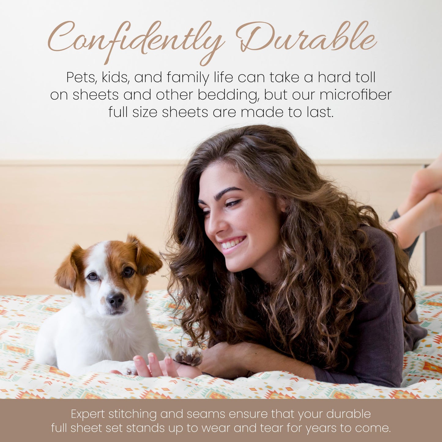 Linen Market Double-Brushed Patterned Microfiber Full Sheet Set 4 Piece – Oeko-TEX Certified Ultra Soft & Wrinkle-Free - 16" Deep Pocket Sheets - Easy Care Full Size - Aztec Dreams Coral