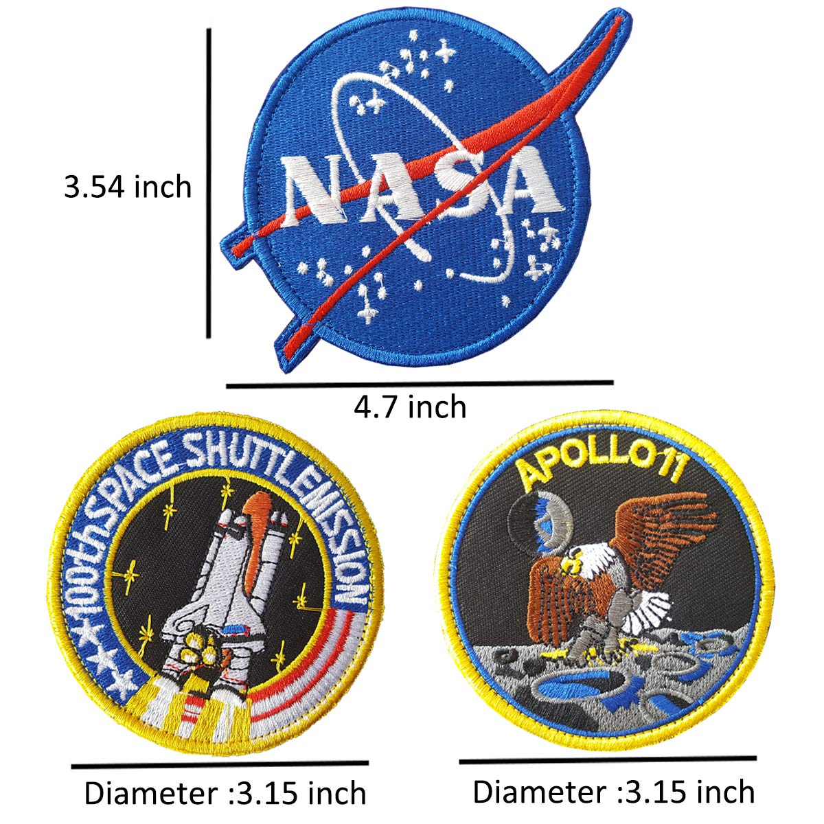 Lightbird NASA Patches 6 Pieces,Embroidered Iron. On/Sew On Space Patches,US Flag Patch (Iron on/Heat Transfer Backing) 1