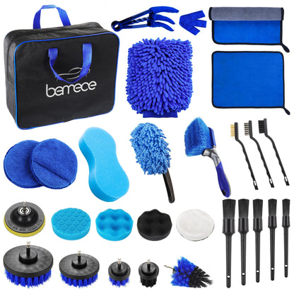 Bemece 29 Piece car detailing kit, car cleaning kit for Cleaning Wheels, Interior, Exterior, Leather, Dashboard, Vents (Blue)…