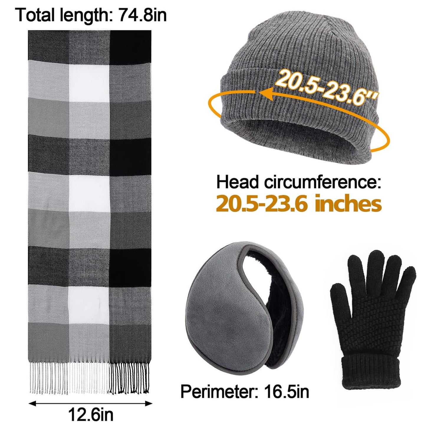 Cosweet Scarf and Gloves Set - Knitted Winter Warmer Set, Winter Gloves Plaid Scarf Beanie Hat Ear Muffs for Men Women Running Skiing Cycling Yoga Outdoor Sports Christmas Birthday Gift