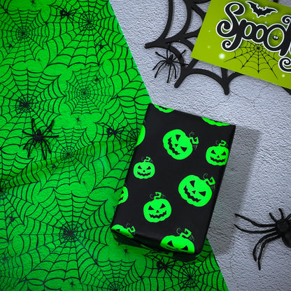 Whaline 90 Sheet Halloween Black Green Tissue Paper Pumpkin Cobweb Bat Wrap Tissue Paper 13.8 x 19.7 Inch Scary Black Green Decorative Gift Wrapping Paper for Halloween Party Craft Gift Packing