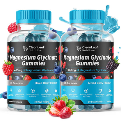 Magnesium Glycinate Twin Pack Gummies - 400mg High Absorption Formula for Sleep, Stress Relief & Muscle Health - Mixed Berry Flavor, Non-GMO, 60-Day Supply for Adults