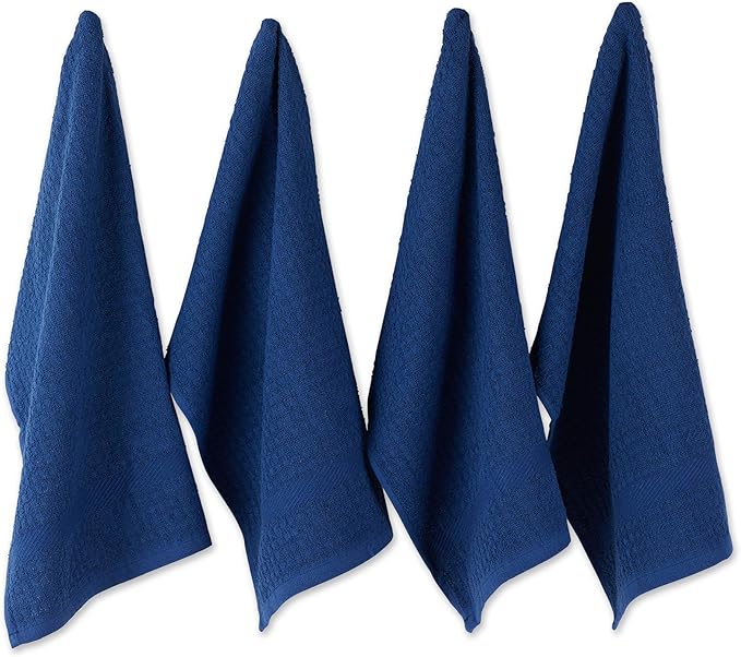 DII Basic Terry Collection Waffle Dishtowel Set, Solid Nautical Blue, 4 Piece