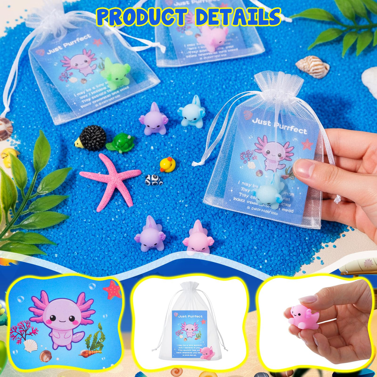 Soulchen 24 Set Employee Appreciation Gift Bulk for Coworker Axolotl Squeeze Gifts for Stress Relief Motivational Inspirational Note Card, Organza Bag Staff Valentine's Day Thank You Gift