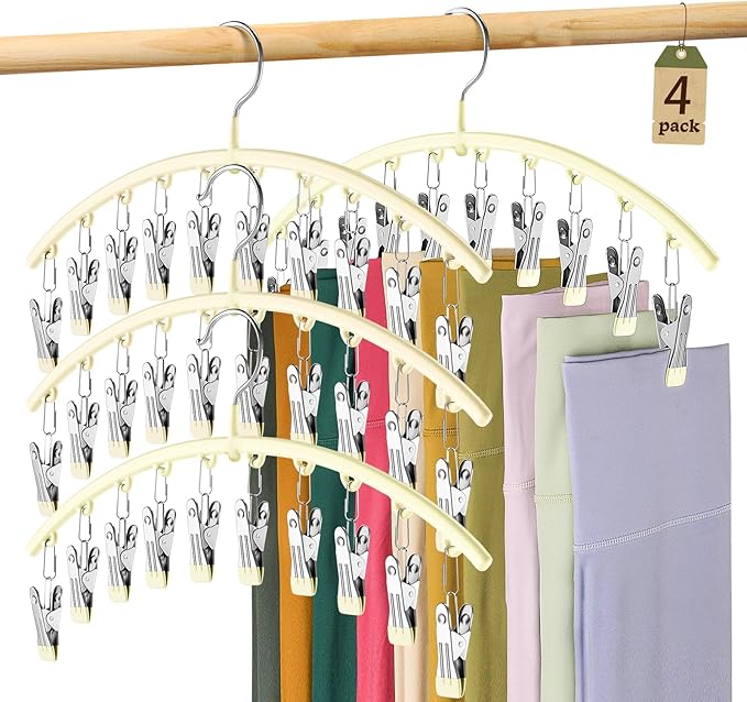 Legging Organizer for Closet, Metal Yoga Pants Hangers 4 Pack w/10 Clips Holds