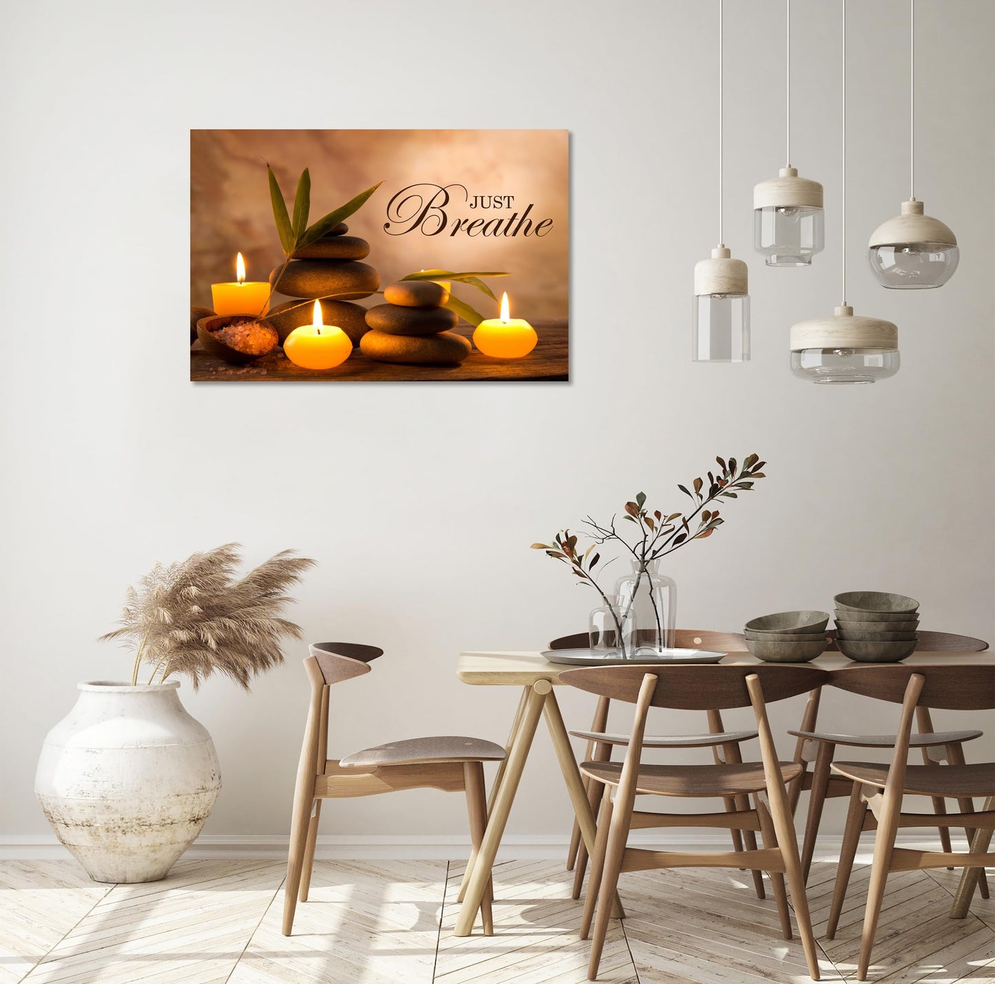 YIOZHAOFH Zen Wall Decor Just Breathe Motivational Bathroom Wall Art Yoga Room Poster for Women Spa Picture Painting Spiritual Artwork Framed for Living Room Ready to Hang (20L x 30W)