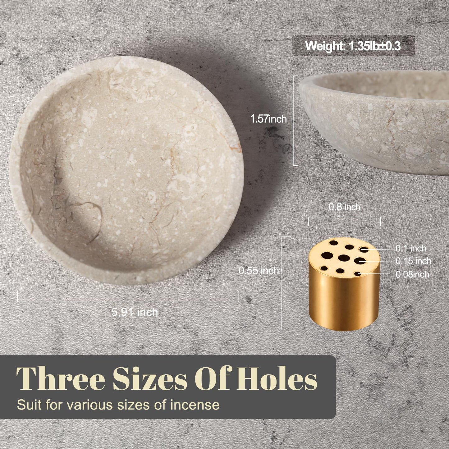 Koville Natural Marble Incense Holder, Incense Holder for Sticks with 9 Holes, Handmade Incense Burner Ash Catcher for Meditation Yoga SPA, Balsam Fir/Palo Santo/Sage/Cone (RoyalBeige)
