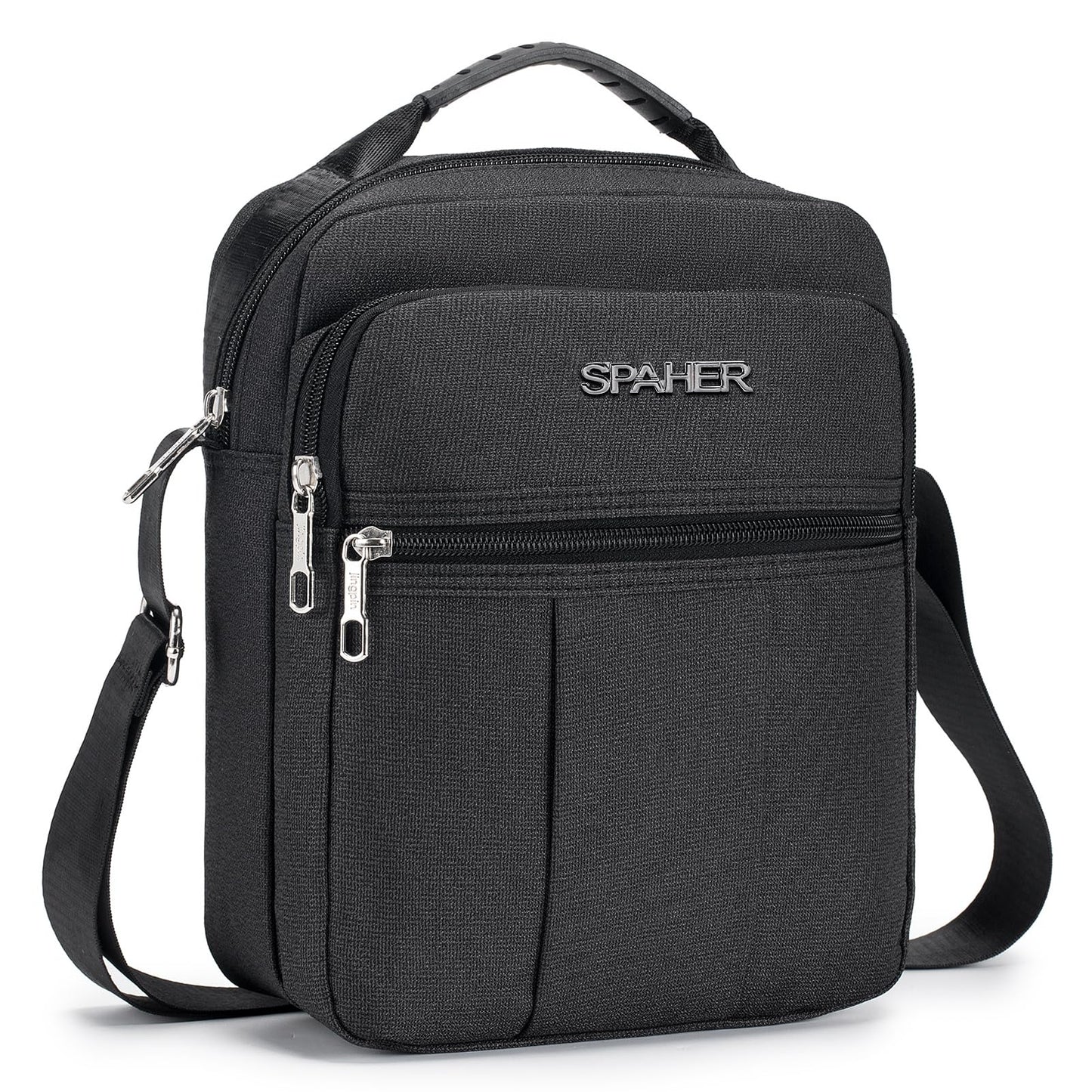 SPAHER Men Handbags Shoulder Bags Messenger Business Bag Crossbody Satchel Sling Travel Bag Daily Man Bag with Adjustable Shoulder Strap for Ipad 9.7 Inch Black