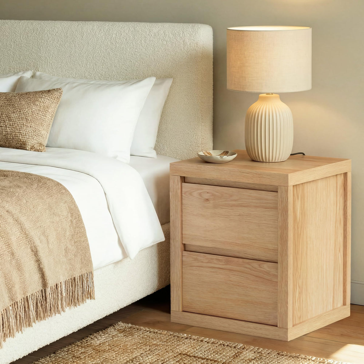 Cozy Castle Nightstand with 2 Drawers, Modern Bedside Table with Handless Design, Wood End Table with Thickened Design, Night Stand for Bedroom, Oak