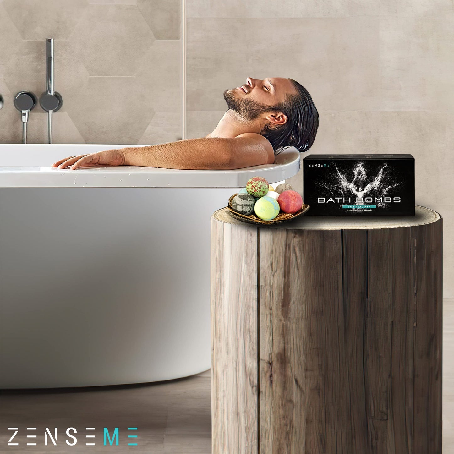Bath Bombs for Men, Gift Set of 8 Scented Organic Handmade Bath Bombs of 2.5 oz with Natural Essential Oils for Boyfriend, Husband, Father or Friend, by ZenseMe