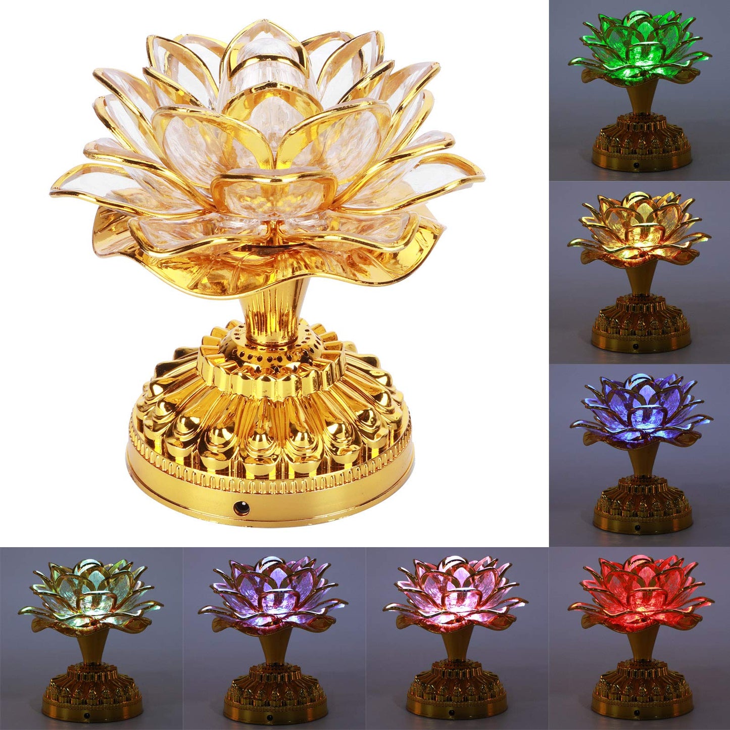 Zerodis Buddhist Lamp 7 Color LED Lotus Lamp with Automatic Color Shift Golden Buddha Night Light for Home Office Yoga Studio (Batteries Not Included)