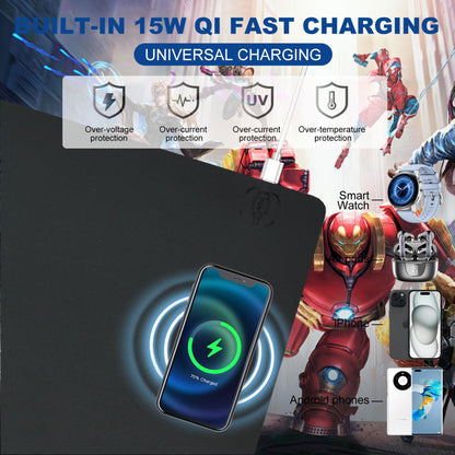 Desk Mat with Wireless Charging, Black Mouse Pad with Wireless Charger, Desk Pad Matt for Desktop, Mousepad Gaming Large Mouse Pad, Leather Compute for Keyboard and Mouse, 32" x 16"