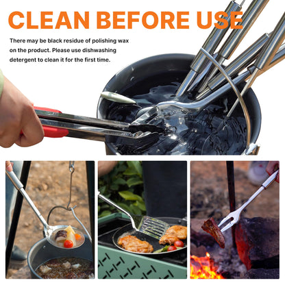 Gaialoop Camping Cooking Utensils Set 34 PCS Camp Kitchen Cookware Kit with Organizer Bag, Portable RV Camping Essentials Camper Must Haves for Cookouts Open Fire Pit