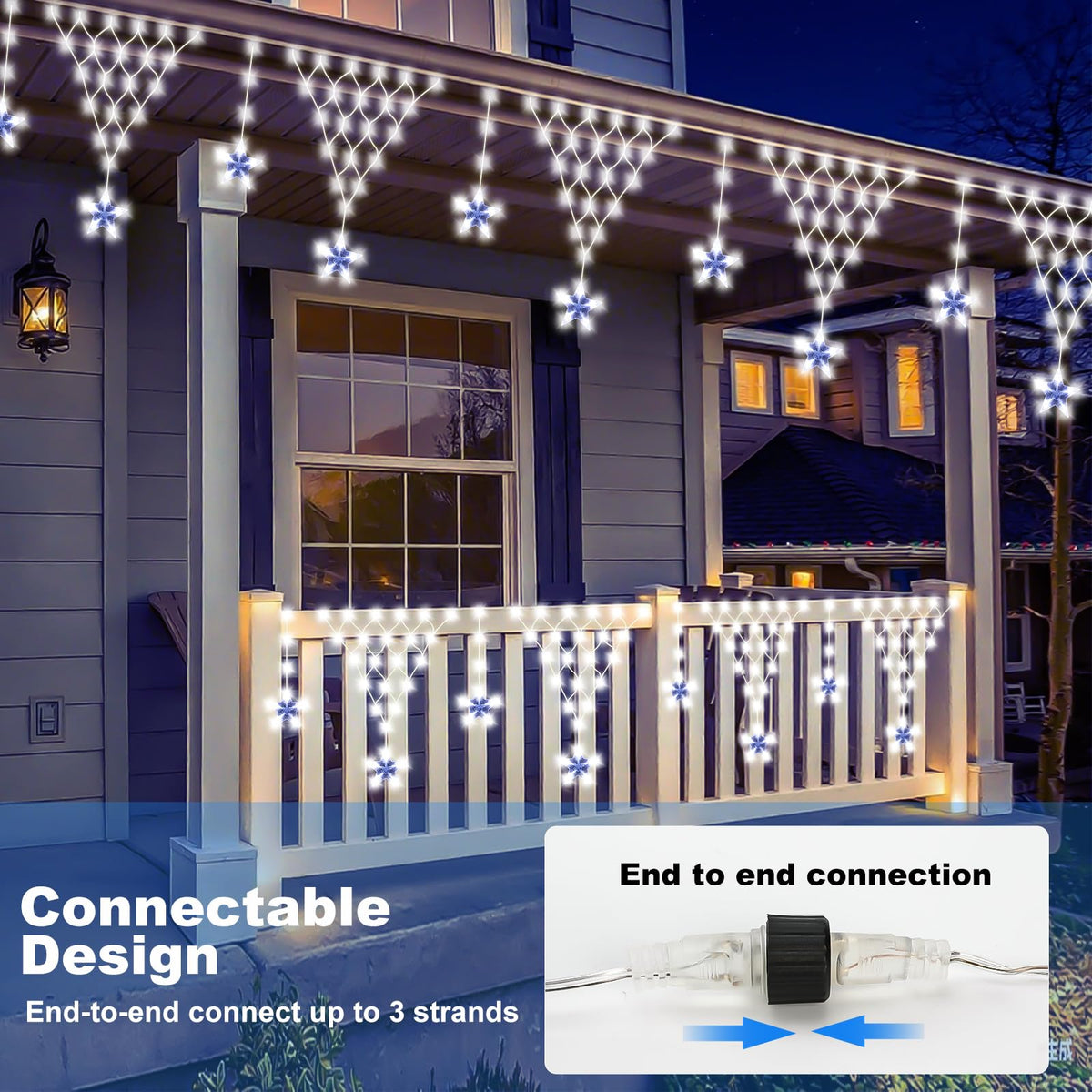 Ramadan Outdoor String Lights Waterproof, 218 LED 13.8FT Star Curtain Fairy Lights with 12 Drops Connectable Clear Wire Christmas Light Decorations 8 Modes for Eaves Yard Wedding Party Holiday Decor