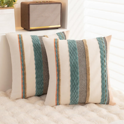 Boho Throw Pillow Covers 18x18 Set of 2 Farmhouse Decorative Cushion Case Striped Square Pillows Cover Chenille Pillow Cases Accent Neutral Pillowcase for Sofa Couch Bed,Sky Blue