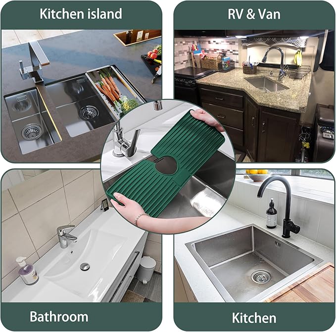 Faucet Mat for Kitchen Sink, Silicone Faucet Handle Drip Catcher Tray, Drying