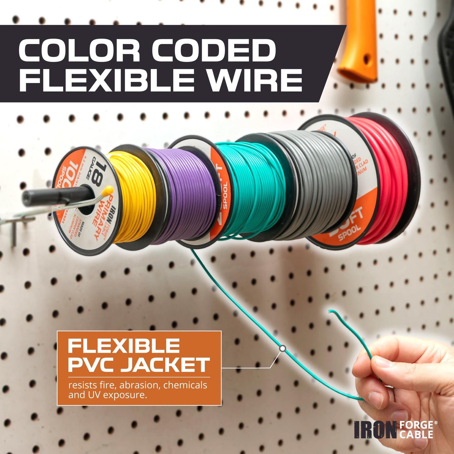 Iron Forge Cable 2000 ft 18 Gauge Primary Automotive Wire - 10 Roll Assortment Pack - 200 Ft of Copper Clad Aluminum Wire per Roll - for Home or Automotive