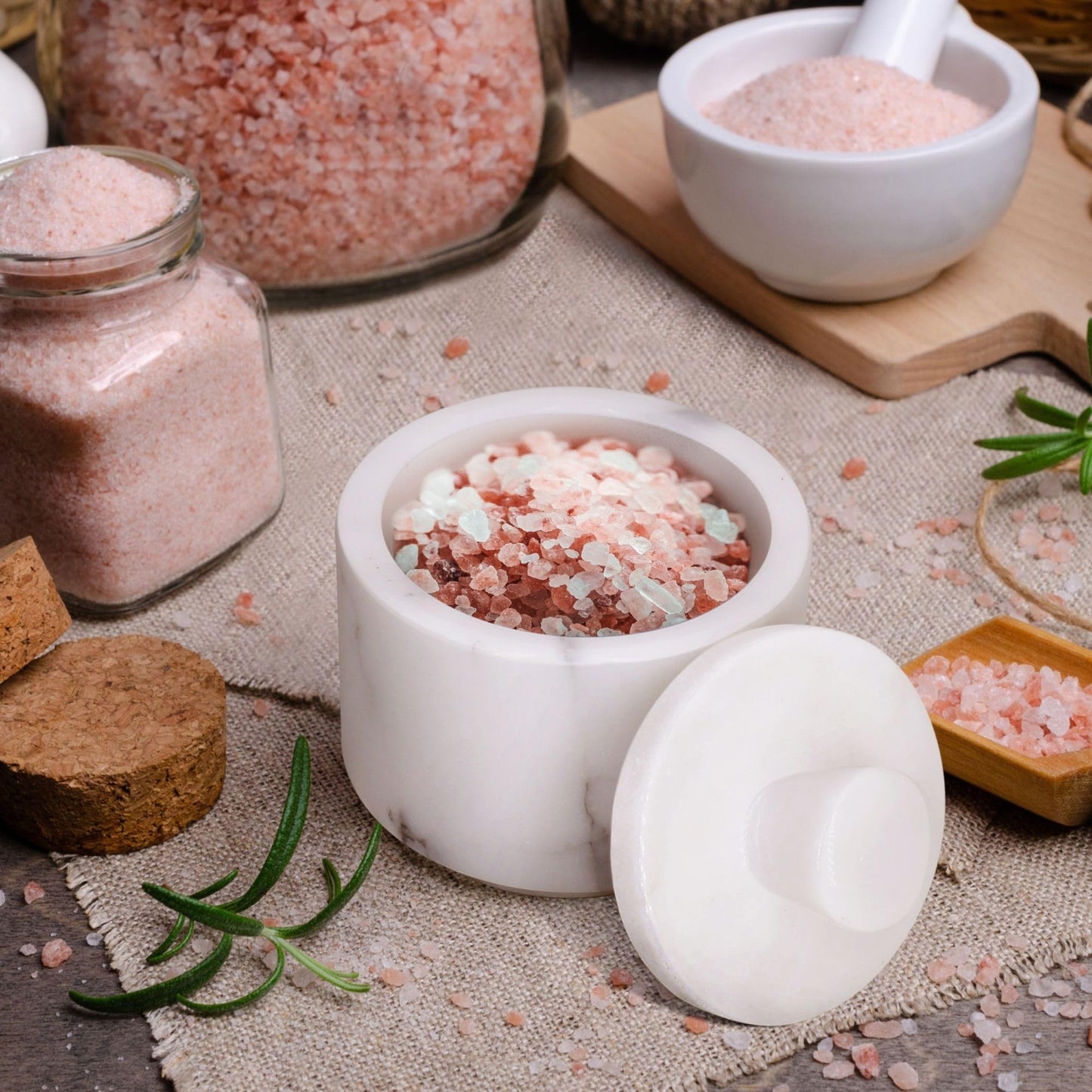 Flexzion Marble Salt Cellar with Lid, Multi-Purpose Marble Container for Salt, Pepper, Paprika and Powdered Herbs, Salt Containers for Countertop, Box for Jewelry, Watches & Accessories (White)