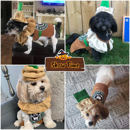Latte Coffee Dog Costume - Dog Halloween Costume Pet Cosplay Clothes for Small Medium Dogs Puppies Cats for Christmas Birthday Party Photo Props Dress up Accessories Parade Halloween Decorations