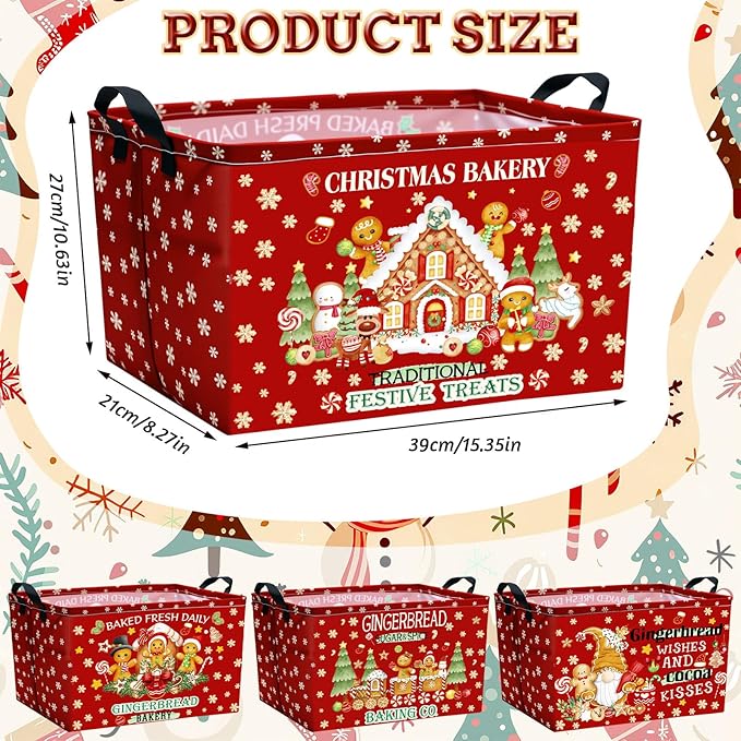 4 Pack Christmas Storage Bin Collapsible Large Christmas Gingerbread Man
