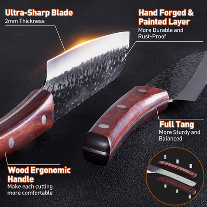 Topfeel 3PCS Kitchen Knife Set, Hand Forged High Carbon Stainless Steel Chef Knife Sets, Ultra Sharp Professional Japanese Knife Sets With Wood Ergonomic Handle & GIFT BOX