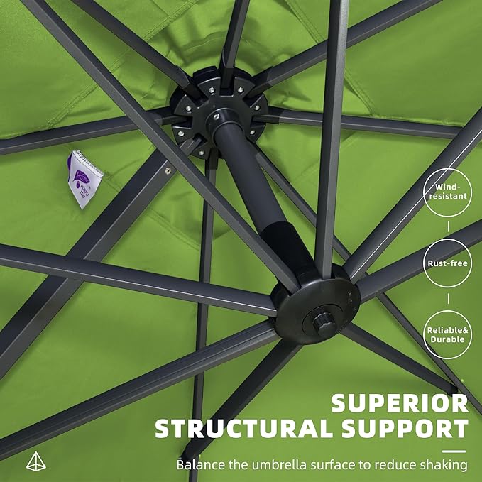 PURPLE LEAF 9' X 11.5' Square Cantilever Umbrella Patio Umbrella with Base Outdoor Umbrella Aluminum Offset with 360-degree Rotation for Garden Deck Pool Patio Apple Green