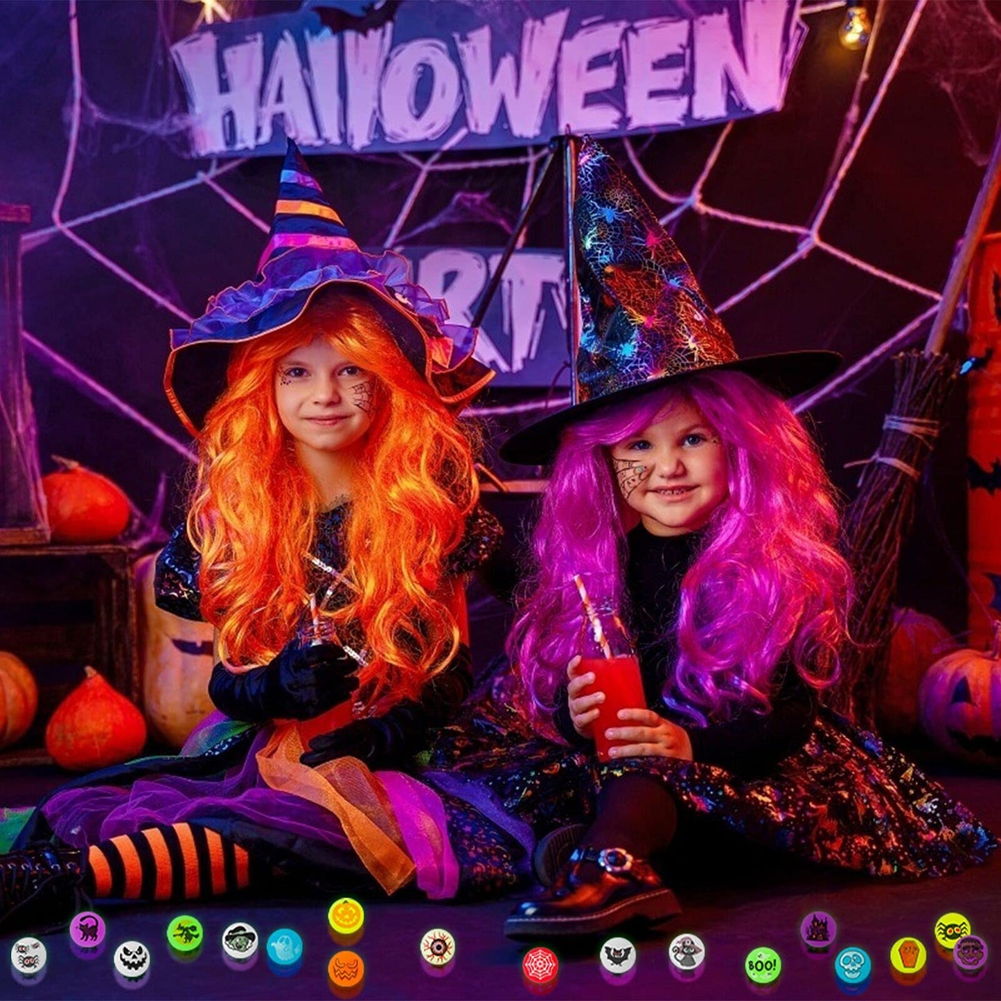MGparty Halloween Toys Bulk 72 PCS Glow in The Dark Bouncy Balls 18 Designs Bouncing Balls Halloween Party Favors for Kids, Halloween Game Supplies, Trick or Treating Goodies