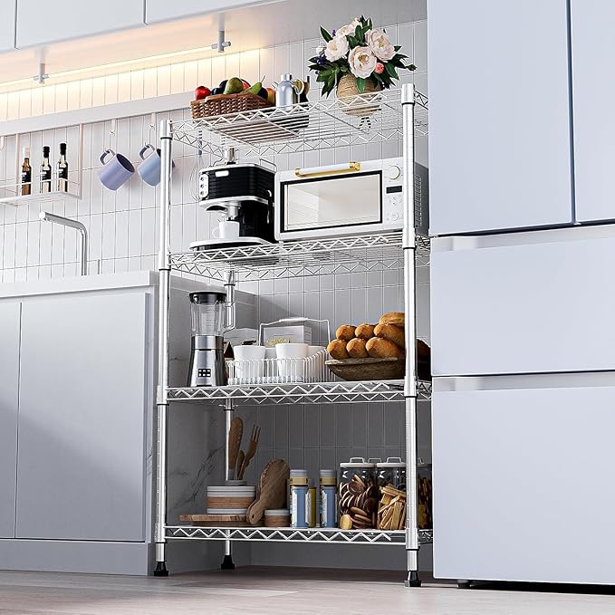 Xcity Storage Shelves, 4 Tier Heavy Duty Metal Shelving Unit, 1600 LBS Capacity Adjustable Steel Wire Shelf Organizer for Pantry, Kitchen, Garage, 14" D x 36" W x 54" H, Chrome