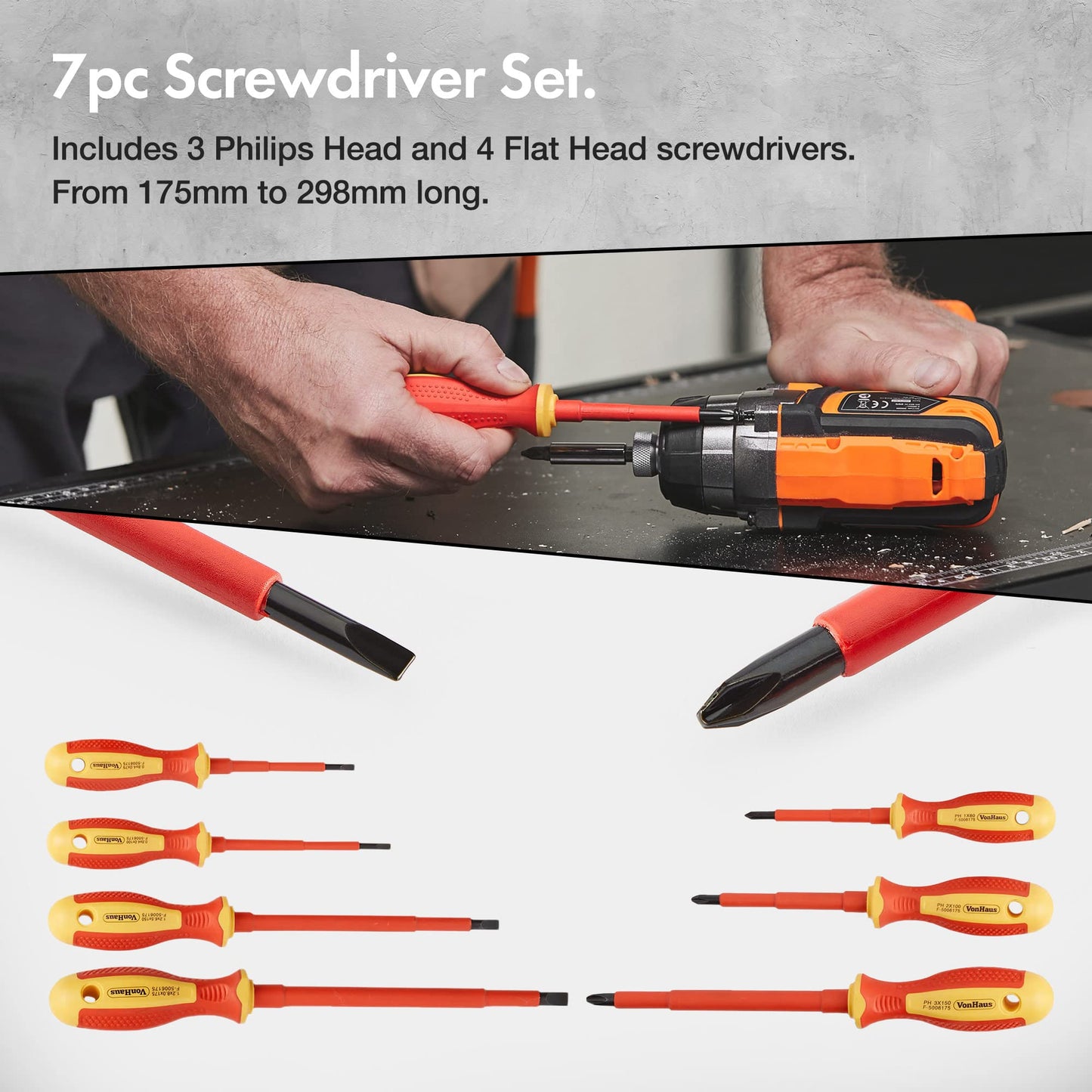 VonHaus Electrician Screwdriver and Pliers Tool Set - Insulated Screwdriver Set for Safe Electrical Work - 1000V VDE Tested - Includes Voltage Tester, Wire Stripper, Tape - Electricians Tools