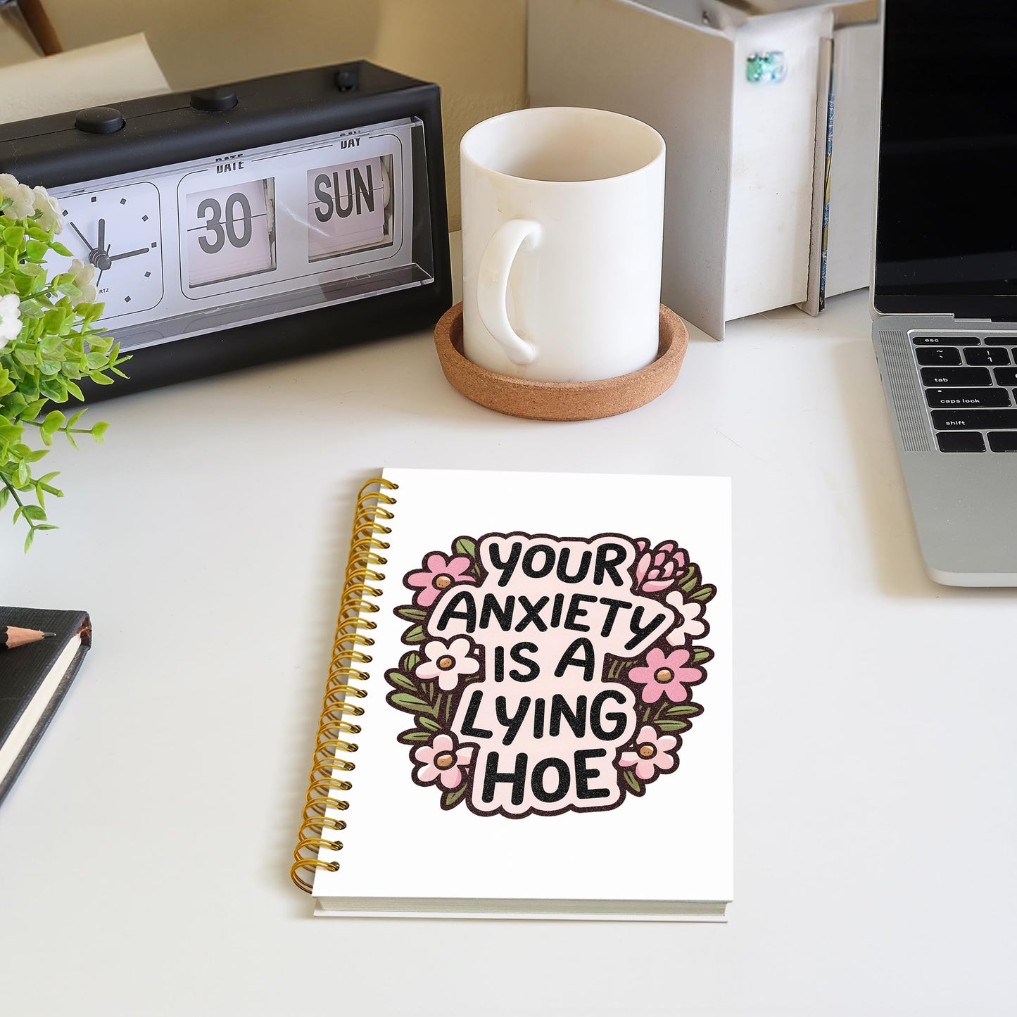 ROXMART Floral Mental Health Glitter Spiral Notebook, Anxiety Journal for women, Anti Anxiety Mental Health Gifts, Funny Psychology Positive Hardcover Notebook Journal, 5.5x8.3 Inch