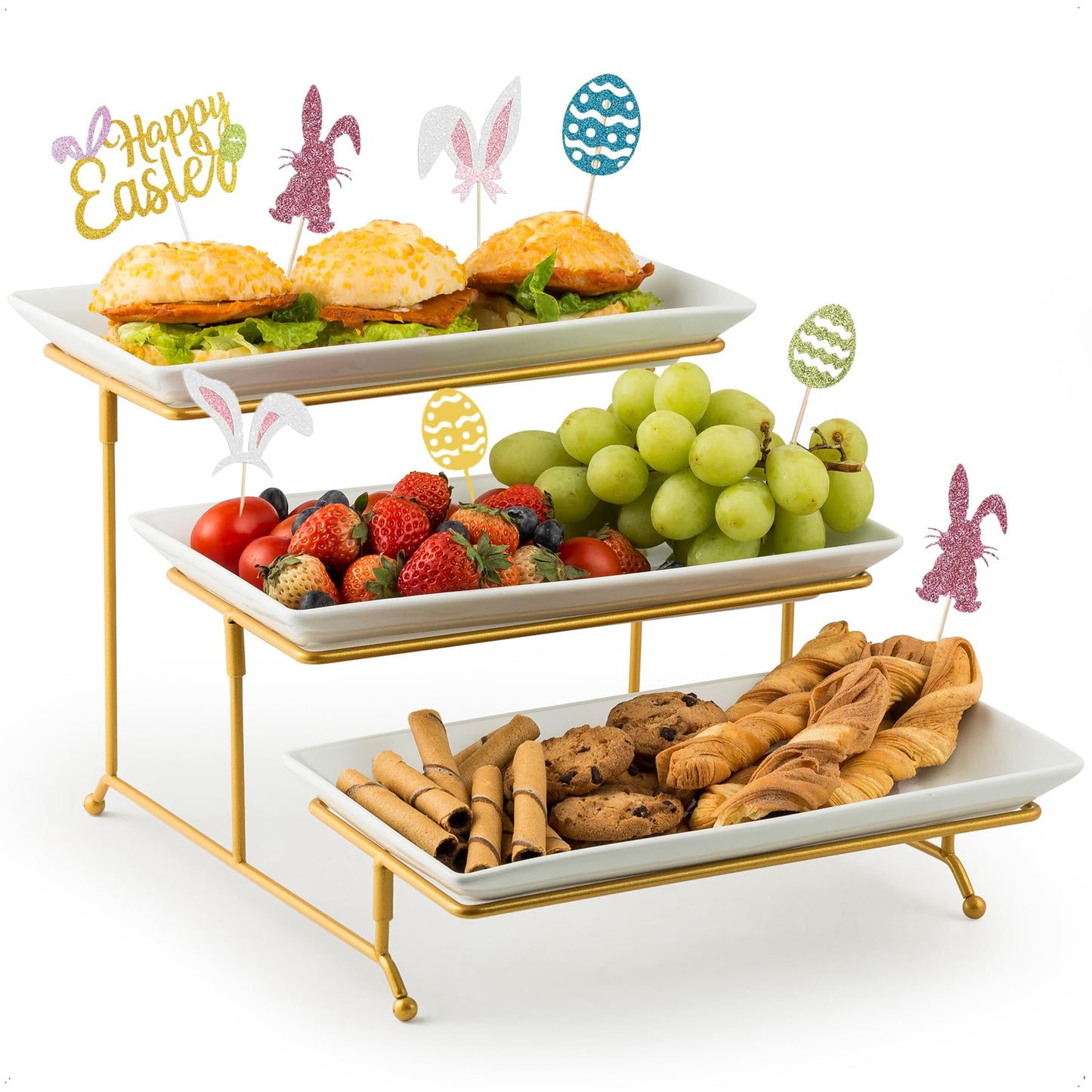 YHOSSEUN 3 Tier Serving Tray with Serving Stand, Serving Dishes for Entertaining, Tiered Serving Tray for Father's Day, Suitable for Dessert Table Display Set Catering Supplies, 12 inch Gold