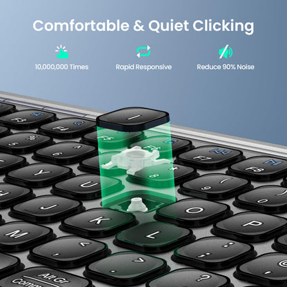 TECKNET Bluetooth Wireless Keyboard - Small Compact Rechargeable 2.4GHz USB Keyboard with 500mAh Battery Capacity for 3 Devices, Widely Compatible with Laptop, PC, UK Layout, Grey