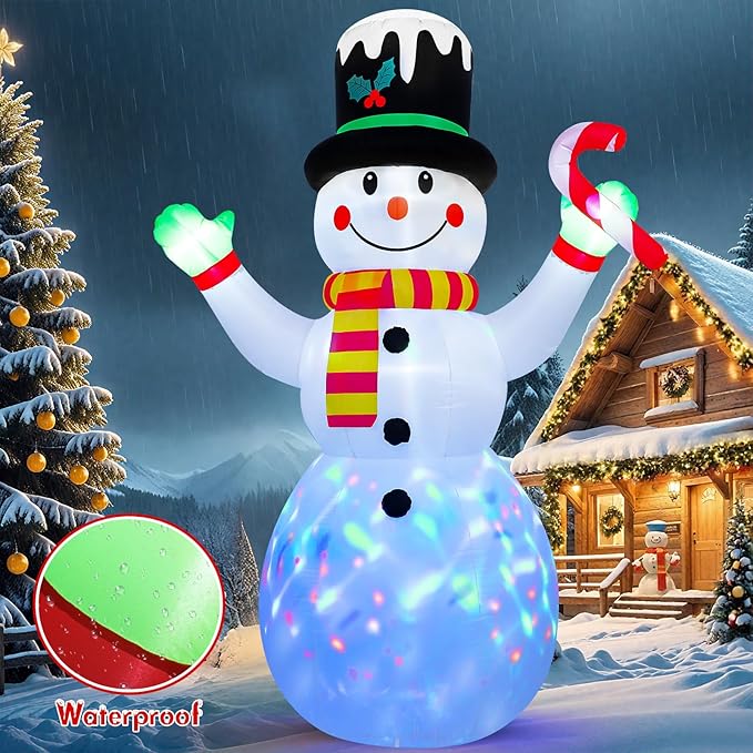 FRAMICS 12 FT Christmas Inflatable Outdoor Decoration,Snowman Christmas Inflatable Blow Up Christmas Decorations Outdoor with Built-in Colorful Rotating LEDs for Holiday Indoor Outdoor Garden