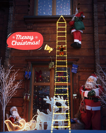 Christmas Decorations LED Ladder Lights with Climbing Santa Claus, 10ft Outdoor Christmas Decorative Lights - 8 Modes Xmas Lights Tree for Home Holiday Wall Window Xmas Decor (Warm White)